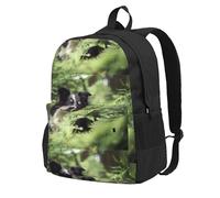 Sac à dos d'école avec 15 compartiments pour ordinateur portable, motif Border Collie et bokeh, noir et blanc