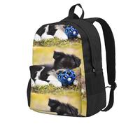 Sac à dos d'école avec 15 compartiments pour ordinateur portable, motif Border Collie, motif chiot, bordure noire
