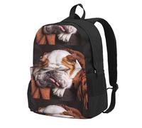 Sac à dos d'école avec 15 compartiments pour ordinateur portable, motif bouledogues anglais, chiens endormis