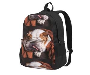 Sac à dos d'école avec 15 compartiments pour ordinateur portable, motif bouledogues anglais, chiens endormis