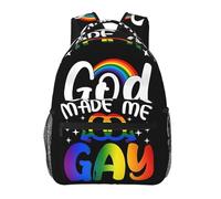 Sac à dos d'école avec compartiment Sac à Dos pour Enfants Drapeau Rainbow LGBT, Fierté gay, Dieu m'a créé, Journée de la fierté gay Léger Backpack pour Outdoor Maternelle 29X40cm