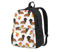 Sac à dos d'école avec teckel, hot-dog et frites, nourriture amusante et mignonne, sac de voyage pour hommes et femmes, sac à dos universitaire avec 15 compartiments pour ordinateur portable