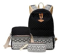 Sac à dos d'école Cartable Scolaire Fille Nouvelle Collection sacoche bandoulière pochette portefeuille classique 3 pièces Noir