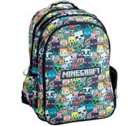 Sac à dos d'école compatible avec Minecraft Pixel multicolore rond 3 compartiments zippés pour enfants primaire moyenne + kit stylos et porte-clés sifflet