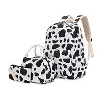 Sac à dos d'école imprimé vache avec sac à déjeuner, sac à crayons multi-poches, sac d'école, sac à dos pour étudiant, sac à livres pour adolescente, blanc