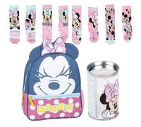 Sac à dos d'école Minnie Mouse pour enfants, unisexe, rose, taille S + lot de 4 chaussettes Minnie Mouse pour enfants, tailles 23-26