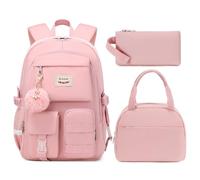 Sac à dos d'école pour adolescentes, filles, femmes, sac à dos pour ordinateur portable, ensemble de sacs à livres mignons avec boîte à déjeuner, trousse à crayons, sac de campus élémentaire, milieu