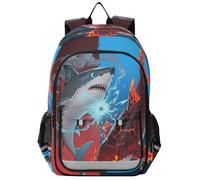 Sac à dos d'école pour enfants de 8 à 12 ans : sacs à livres décontractés pour garçons et filles de 5e année dans des couleurs assorties - Requin bleu et rouge