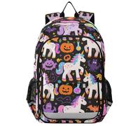 Sac à dos d'école pour enfants garçons de 8 à 12 ans : sacs à livres réglables pour étudiant dans des couleurs assorties - Licornes citrouille jaune d'Halloween