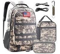 Sac à dos d'école pour garçons - Sac à dos camouflage 4 pièces avec boîte à déjeuner pour enfants et adolescents - Sac à dos camouflage de 45,7 cm avec port de charge USB