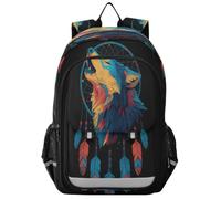 Sac à dos d'école primaire avec loup hurlant et attrape-rêves pour enfants, sacs à livres pour adolescents, maternelle, robuste, imperméable, léger et durable, pour enfants de 6 à 12 ans, Multicolore