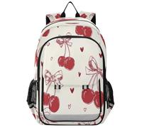 Sac à dos d'école primaire avec nœud rouge, motif cerise, amour des cerises, sacs à livres pour adolescents, maternelle, robuste, imperméable, léger et durable, pour enfants de 6 à 12 ans