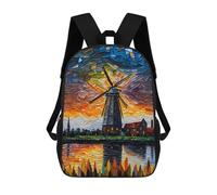 Sac à dos d'école, sac à dos pour garçons et filles, sac d'école, sac de voyage, sac de travail, Moulin à vent Riverside, 17"