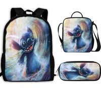 Sac à dos d'école Stitch pour enfants, sac à dos de voyage unisexe, sac à dos pour ordinateur portable, imprimé complet, motif dessin animé 04 Noir