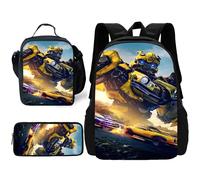 Sac à dos d'ecole T-Transformers pour enfants avec sacs à dejeuner, trousses à crayons, cartables pour garcons et filles, cadeau Noir