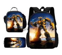 Sac à dos d'ecole T-Transformers pour enfants avec sacs à dejeuner, trousses à crayons, cartables pour garcons et filles, cadeau Noir