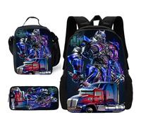 Sac à dos d'ecole T-Transformers pour enfants avec sacs à dejeuner, trousses à crayons, cartables pour garcons et filles, cadeau Noir