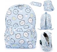 Sac à dos d'école Teddy Bear + trousse à crayons + pochette | Ensemble pour filles | Cartable pour les classes 1 à 3 | Imperméable, spacieux, léger - Bleu ciel, Bleu, Średni, Classique