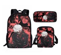 Sac à dos d'ecole Tokyo Ghoul pour garcons et filles, motif horreur, fermeture éclair, grande capacité, pour voyage, cartable, tablette, outil d'apprentissage Noir