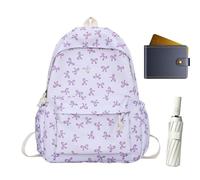 Sac à dos d'écolier avec nœud - Sac à dos d'écolier pour fille | Sac à dos d'écolier avec nœud pour étudiant, sac à bandoulière avec bandoulière réglable pour bouteille d'eau, enseignement, lilas
