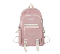 Sac à dos d'écolier en nylon haute capacité avec fermeture éclair pour femme et fille, rose, taille unique