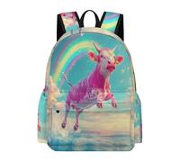 Sac à dos d'écolier pour fille de 7 à 9 ans - Motif vache arc-en-ciel - Léger - Grande capacité - Sac à dos d'école décontracté - Sac d'école tendance pour filles avec motif taureau