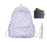 Sac à dos d'écolier pour filles - Sac à dos de voyage, sac à dos de loisirs - Sac à bandoulière confortable avec décor nœud pour carnet, tablette, bouteille d'eau, vêtements, sport, étude