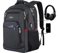 Sac À Dos D'Écolier, Pour Ordinateur Portable De 15,6 "", Pour Le Travail, Étanche, Pour Le Travail, Les Affaires, Les Garçons, Les Adolescents, Avec Port De Charge Usb, 35 L, Noir 2, 17,3 Zoll, Noir