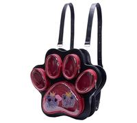 sac à dos d'écolier - Sac pour ordinateur portable pour femme avec motif chat - Grand sac avec peluche - Présentation sac à dos pour les amoureux des chats - École et vie quotidienne, noir/rouge