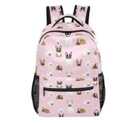 Sac à dos décontracté au look minimaliste en tissu sergé multi-poches pour | Motif de bouledogue français drôle mignon Frenchie chien maman chien