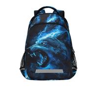 Sac à dos décontracté avec flammes bleues pour enfants, sac d'école, sac à dos d'étudiant, sac à livres pour garçons et filles, Flammes bleues éclairs, Taille unique