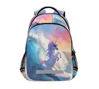 Sac à dos décontracté avec licorne heureuse surfer sur une grosse vague pour enfants, sac d'école, sac à dos pour étudiants, sac à dos pour garçons et filles, Happy Unicorn Surf on a Big Wave Wear