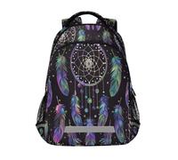 Sac à dos décontracté avec motif attrape-rêves et plumes violettes pour enfants, sac d'école, sac à dos pour étudiants, sac à livres pour garçons et filles, Attrape-rêves plumes violettes, Taille