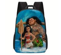 Sac à dos décontracté en polyester Disney Moana et ses amis, imprimé dessin animé mignon, sac à dos léger pour le quotidien avec bretelles réglables, fermeture éclair, lavable en machin Noir