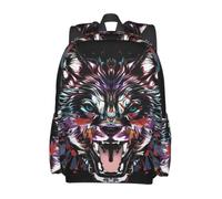 Sac à dos décontracté et coloré à tête de loup, léger et confortable, idéal pour ordinateur portable, parfait pour les trajets quotidiens et les voyages. Il est doté d'une poignée supérieure, de poche