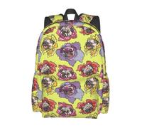 Sac à dos décontracté léger à motif floral coloré avec chien, idéal pour ordinateur portable, parfait pour les trajets quotidiens et les voyages. Poignée supérieure, poches pour bouteille d'eau et poc