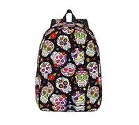 Sac à dos décontracté léger couleur crâne ordinateur portable sac à dos hommes femmes sac de voyage extérieur toile sac à dos, Sugar Skull, M