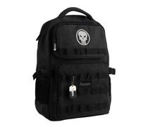 Sac à dos décontracté The Punisher unisexe taille unique - Sac à dos technique noir avec patch brodé, poche frontale et bretelles rembourrées réglables, idéal pour l'école, le travail et une