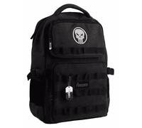 Sac à dos décontracté The Punisher unisexe taille unique - Sac à dos technique noir avec patch brodé, poche frontale et bretelles rembourrées réglables, idéal pour l'école, le travail et une