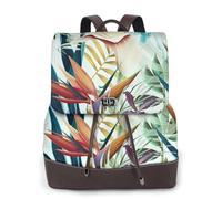 Sac à dos d'été pour femme imprimé feuilles tropicales sac à dos en cuir PU sac à dos imperméable sac à dos de voyage avec rabat, Noir , Taille unique