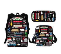 Sac à dos d'etudiant avec motif d'émission télévisée Friends, grande capacité, fermeture éclair, pour l'ecole, pour garcons et filles, cartable à dejeuner, outils d'apprentissage Noir