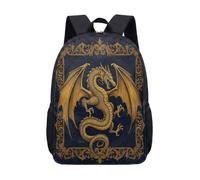 Sac à dos dragon doré de 43,2 cm pour école, enfants, adolescents, imprimé astrologie céleste, lune céleste, étoile et astrologie, sac d'étudiant vintage mystique fantaisie, 03, L, Minimaliste