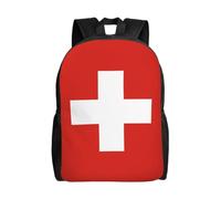 Sac à dos drapeau suisse pour collège lycée, ordinateur portable 15,6", sac à dos, sac en tissu Oxford pour le travail, les affaires, les voyages, le sport, Drapeau suisse, Taille unique