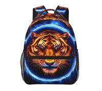 Sac a Dos Ecole Personnalisé Sac à Dos pour Enfants Art du Tigre de l'Espace Feu Bleu Loisir Cartable Scolaire pour Ecole Voyage Fille 29X40cm