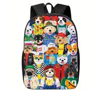 Sac à dos élégant avec motif chien de dessin animé ¿ Tissu Oxford résistant, bretelles réglables, compartiments multiples pour ordinateur portable, voyage et école, motifs de chiens lud Noir