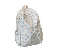 Sac à dos élégant avec nœud décoratif pour adolescentes style preppy et esthétique idéal pour le lycée ou l'université accompagné d'une trousse de maquillage (Blue-A, One Size)