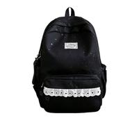 Sac à dos élégant bordure dentelle étoilée pour écolières léger compartiments spacieux usage campus extérieur design double bretelles assorti uniforme décontracté entretien chiffon (Black, One Size)