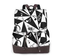 Sac à dos élégant pour femme avec motif de note de musique - Imperméable - Antivol - Léger - En cuir synthétique - Tendance - En nylon - Pour l'école, le voyage, Noir , Taille unique