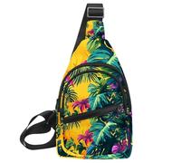 Sac à dos en bandoulière - Sac de poitrine pour randonnée, voyage - Motif tropical sans couture 21, Multicolore 08, 11.8x7x1.5in/30x18x4cm