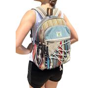 Sac à dos en chanvre pour voyage style hippie, grande taille, idéal pour l'été, le jour ou les festivals, décontracté, vintage, homme, femme, tissu imperméable fait à la main Népal Diagonale Cordes
